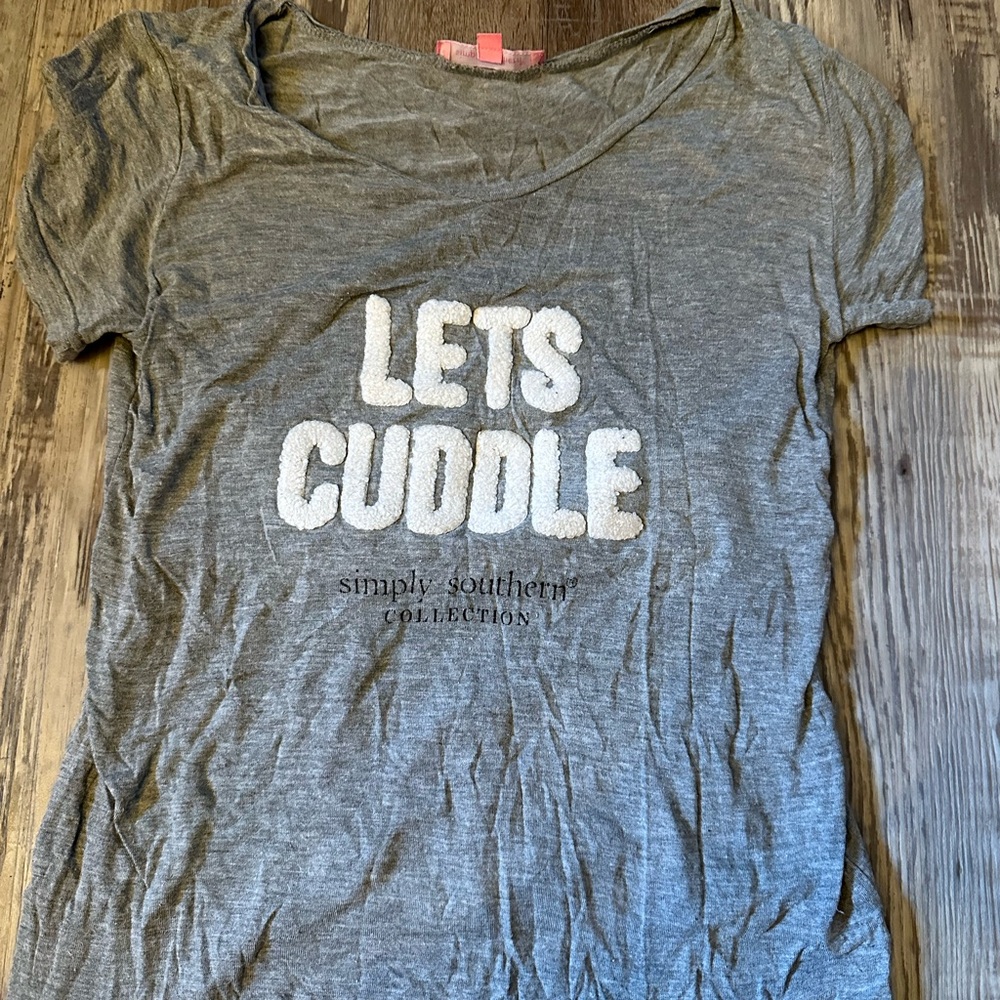 Youth Medium Simply Southern Heather Gray 'Let's Cuddle' Pajama Top